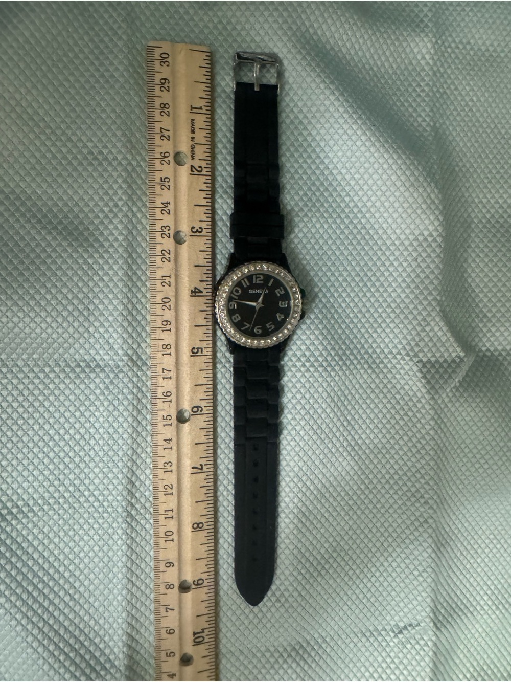 Geneva Black Silicone Strap Watch with Crystal-Style Bezel